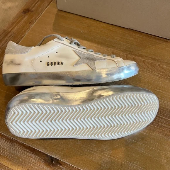 Golden Goose White and Silver Distressed Sneakers - Picture 4 of 6